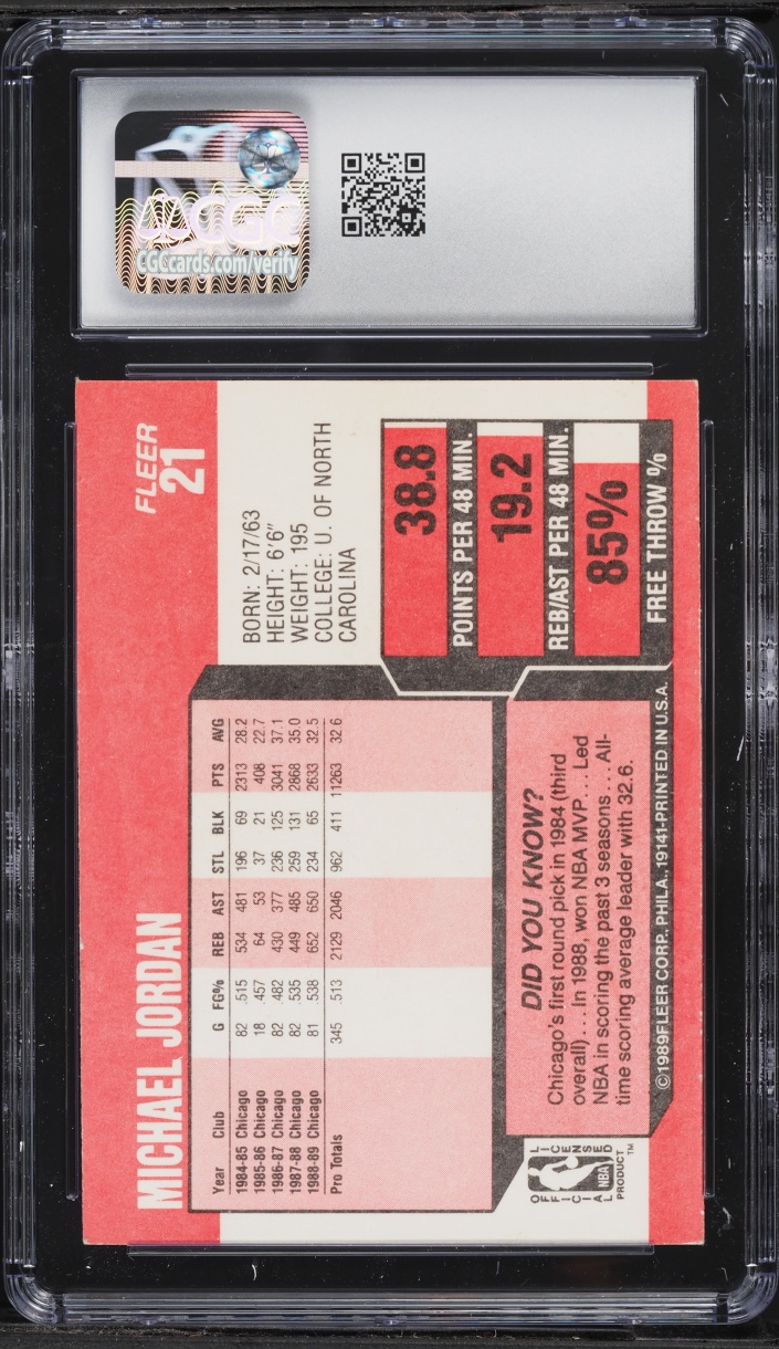 1989 Fleer Basketball Michael Jordan #21 CGC 8 NM-MT