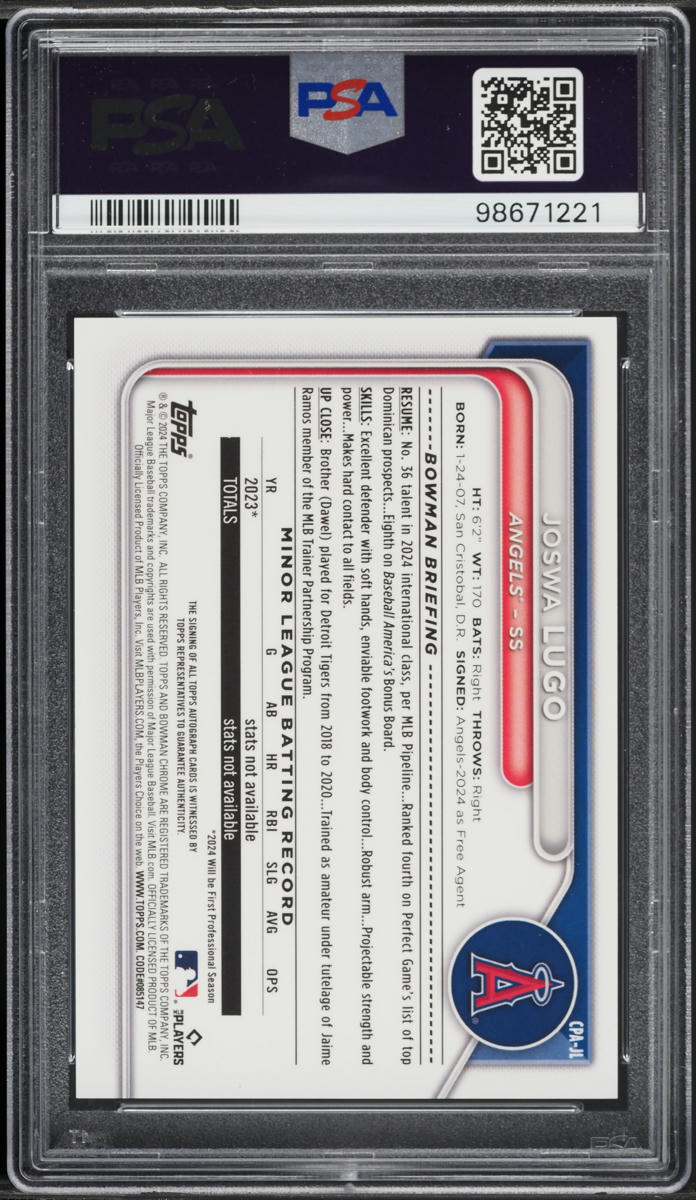 2024 Bowman Chrome Joswa Lugo PROSPECT AUTO #CPA-JL PSA 9 MINT