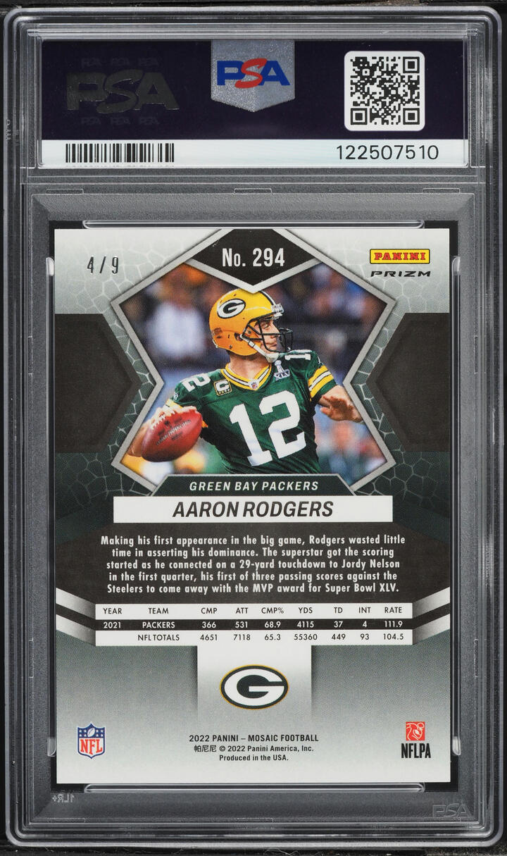 2022 Panini Mosaic Red Wave Aaron Rodgers /9 #294 PSA 10 GEM MINT