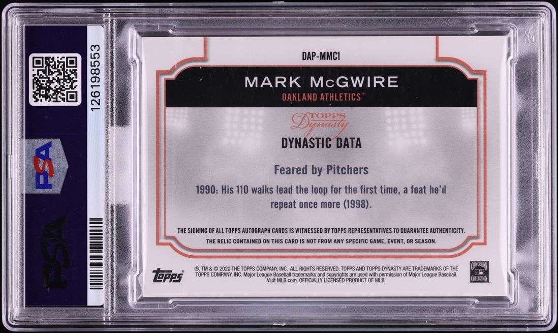 2020 Topps Dynasty Mark McGwire PATCH AUTO DNA 10 /10 #DAP-MMC1 MBA PSA 10 GEM MINT
