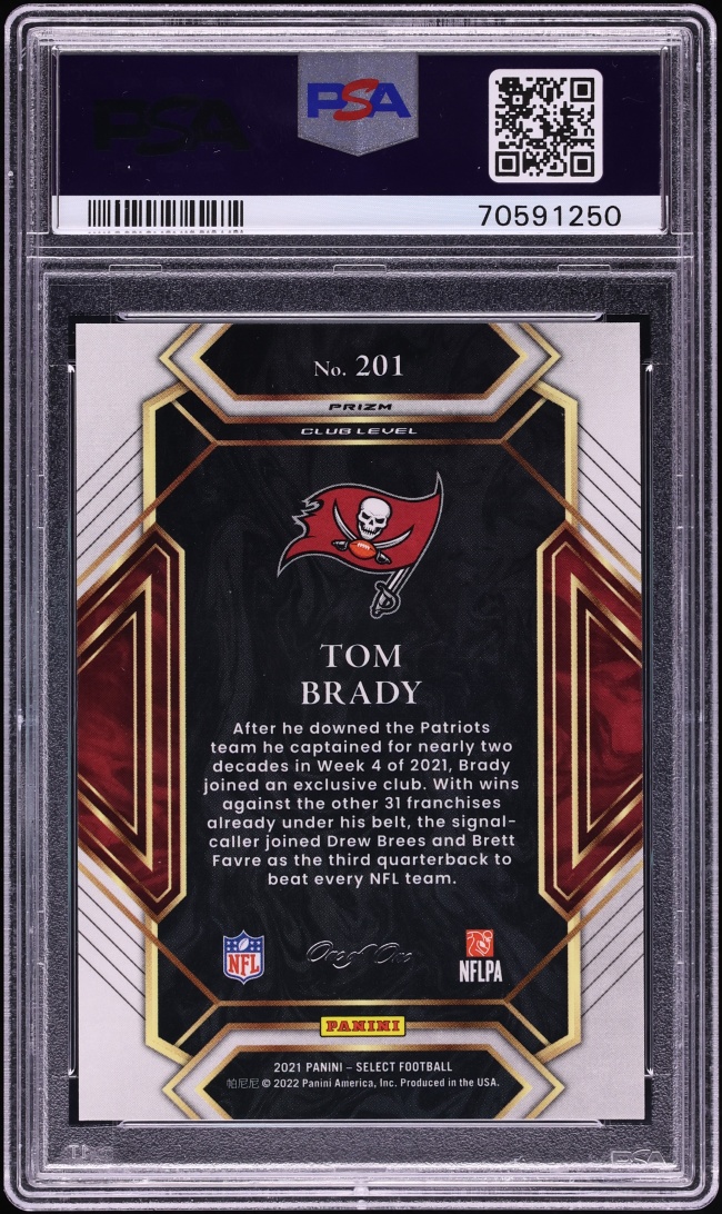 2021 Select Club Level Black Prizm Tom Brady 1/1 #201 PSA 10 GEM MINT