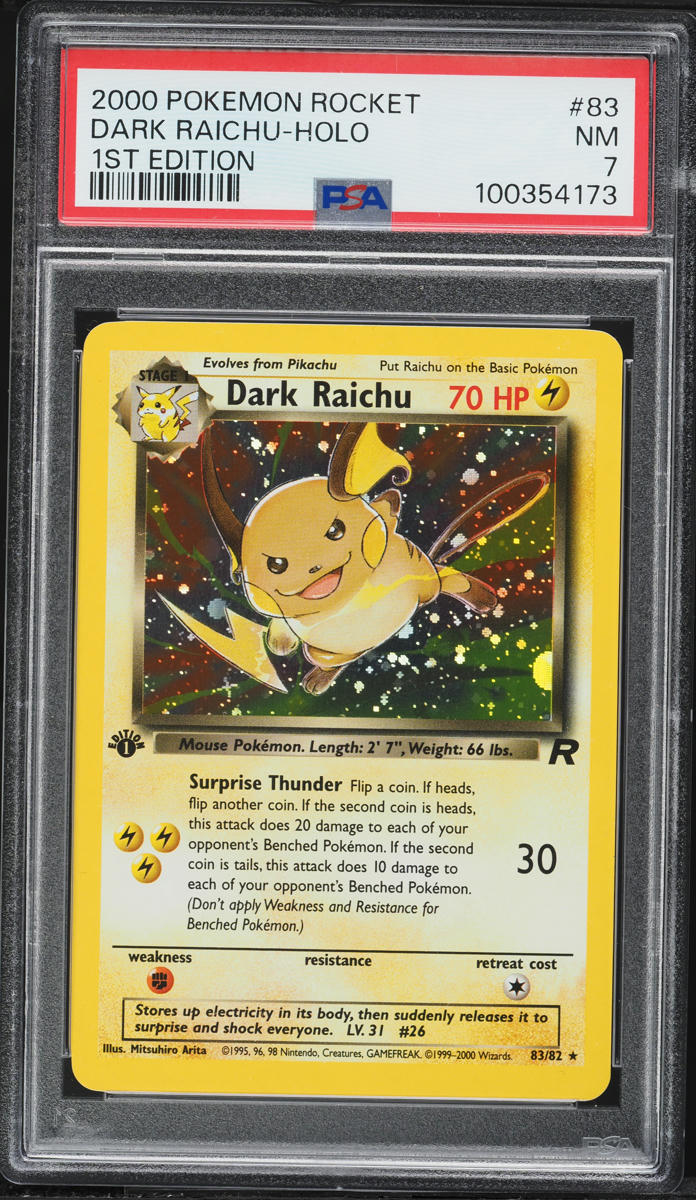 2000 Pokemon Team Rocket 1st Edition Holo Dark Raichu #83 PSA 7 NRMT