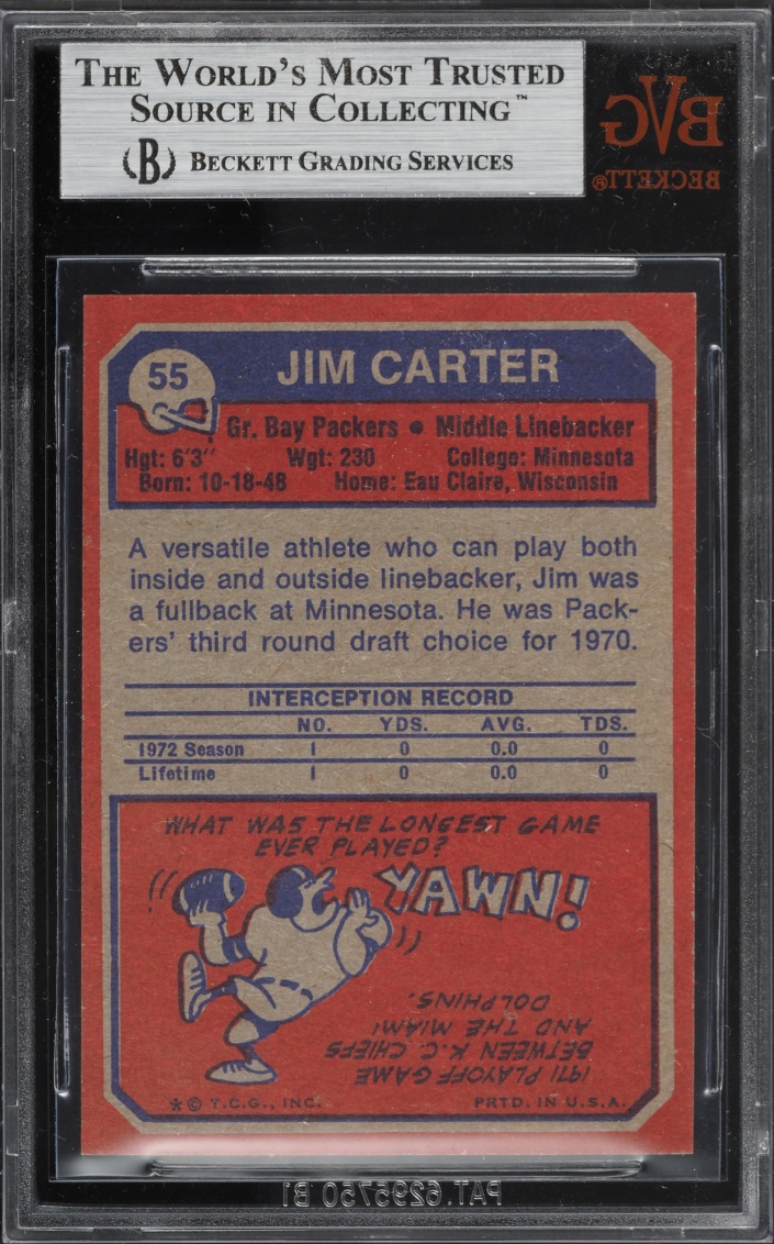 1973 Topps Football Jim Carter #55 BVG 8.5 NM-MT+