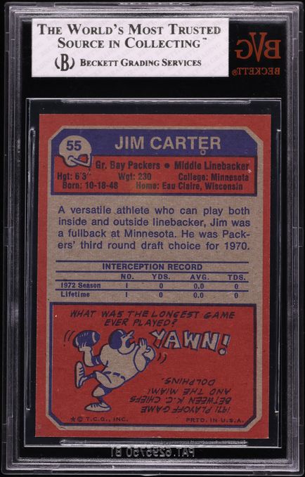 1973 Topps Football Jim Carter ROOKIE #55 BVG 8 NM-MT