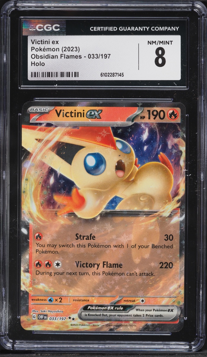 2023 Pokemon Scarlet & Violet Obsidian Flames Holo Victini ex #33 CGC 8 NM-MT