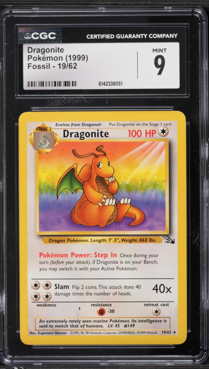 1999 Pokemon Fossil Dragonite #19 CGC 9 MINT