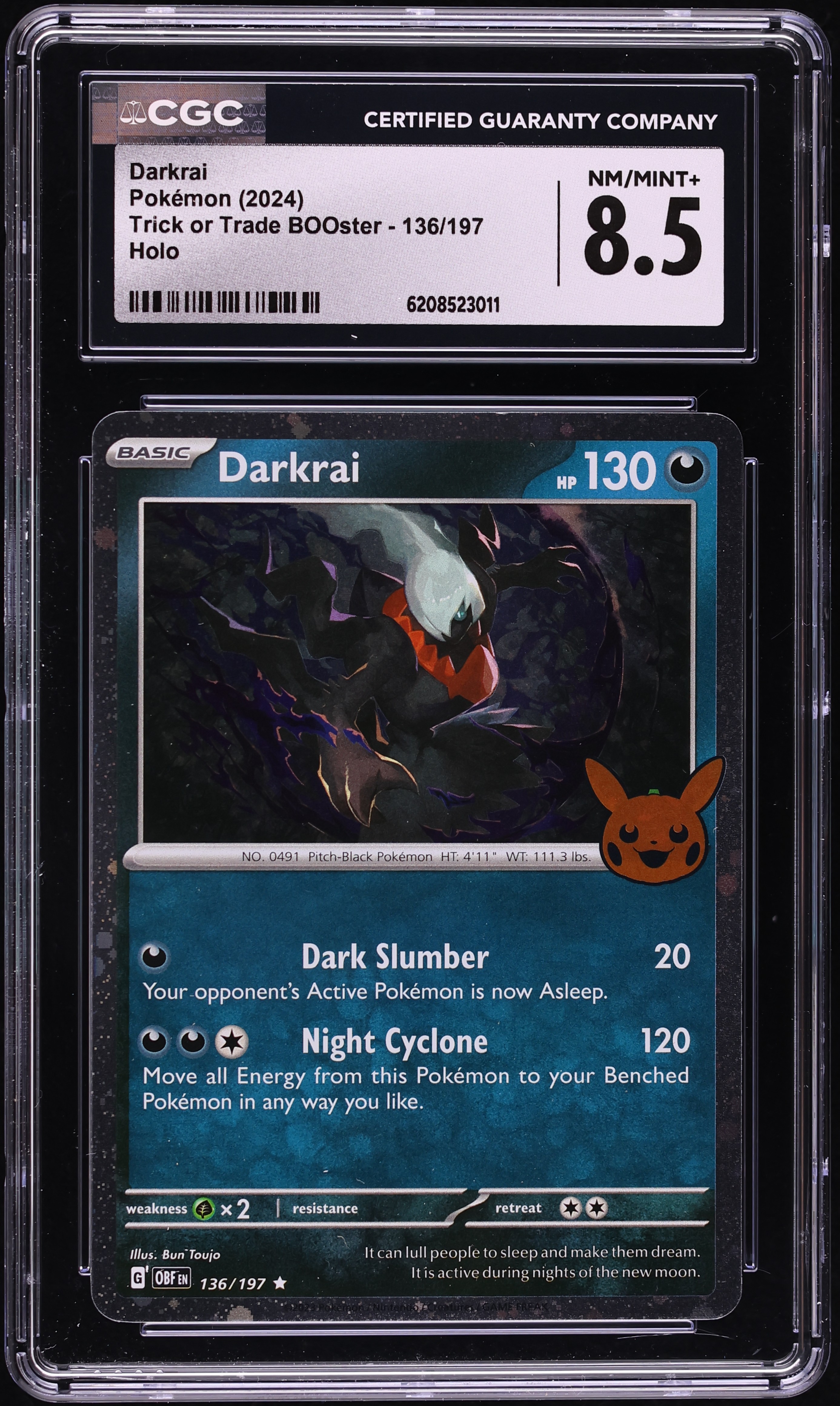 2024 Pokemon Scarlet & Violet Trick Or Trade BOOster Holo Darkrai #136 CGC 8.5 NM-MT+