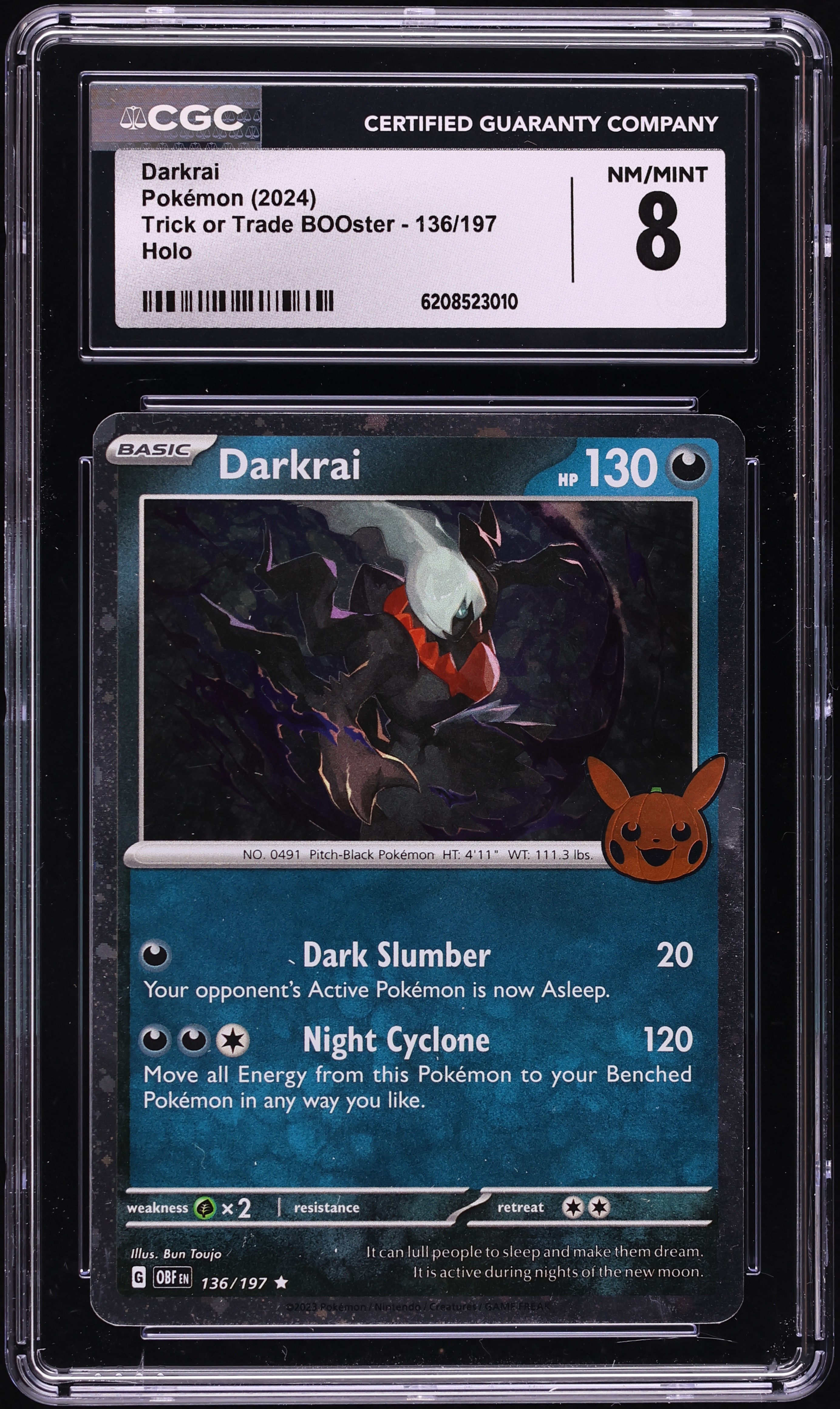 2024 Pokemon Scarlet & Violet Trick Or Trade BOOster Holo Darkrai #136 CGC 8 NM-MT
