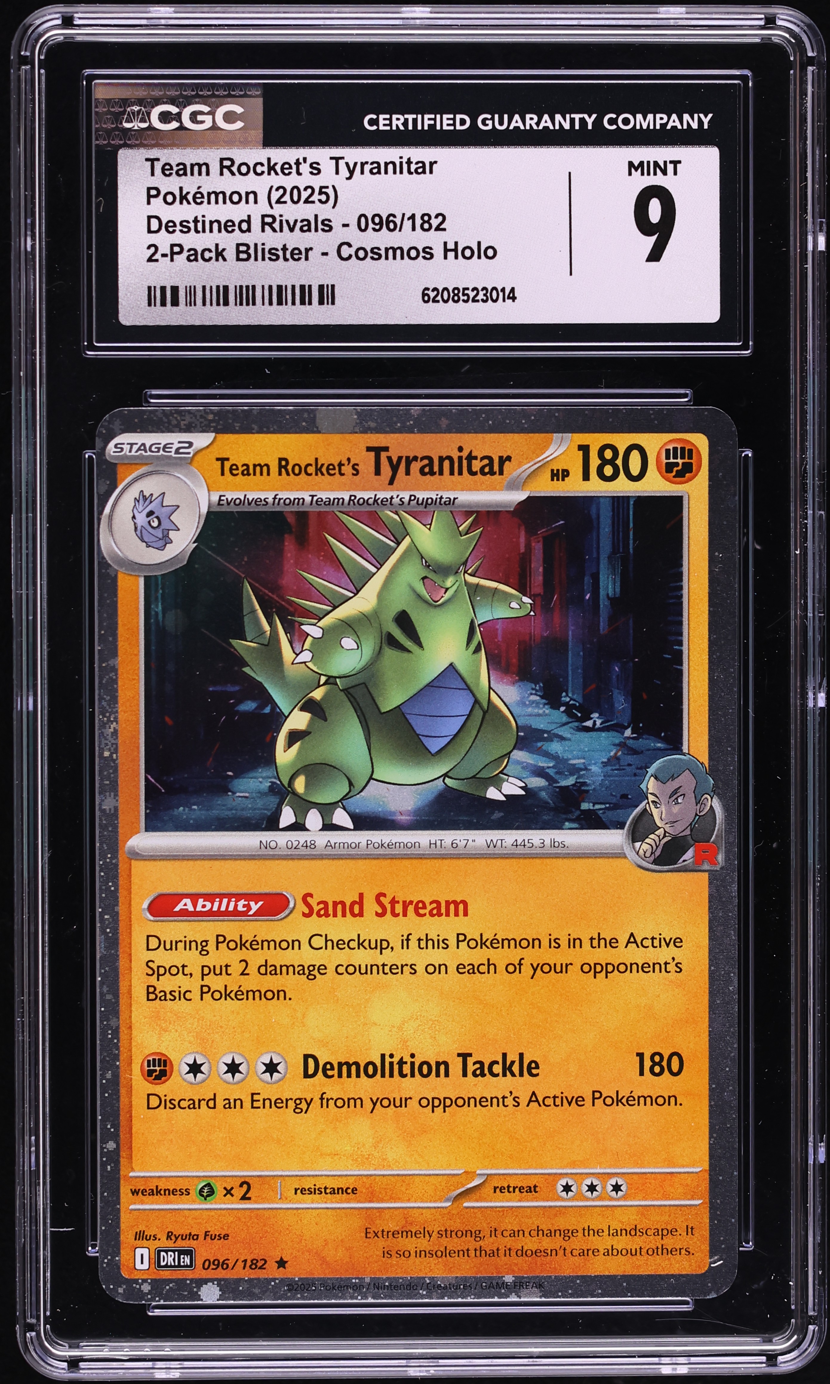 2025 Pokemon SV Destined Rivals Cosmos Holo Team Rocket's Tyranitar #96 CGC 9 MINT