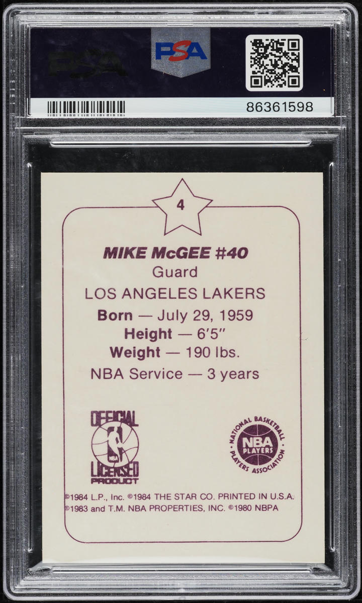 1984 Star Arena Los Angeles Lakers Mike McGee #4 PSA 8 NM-MT