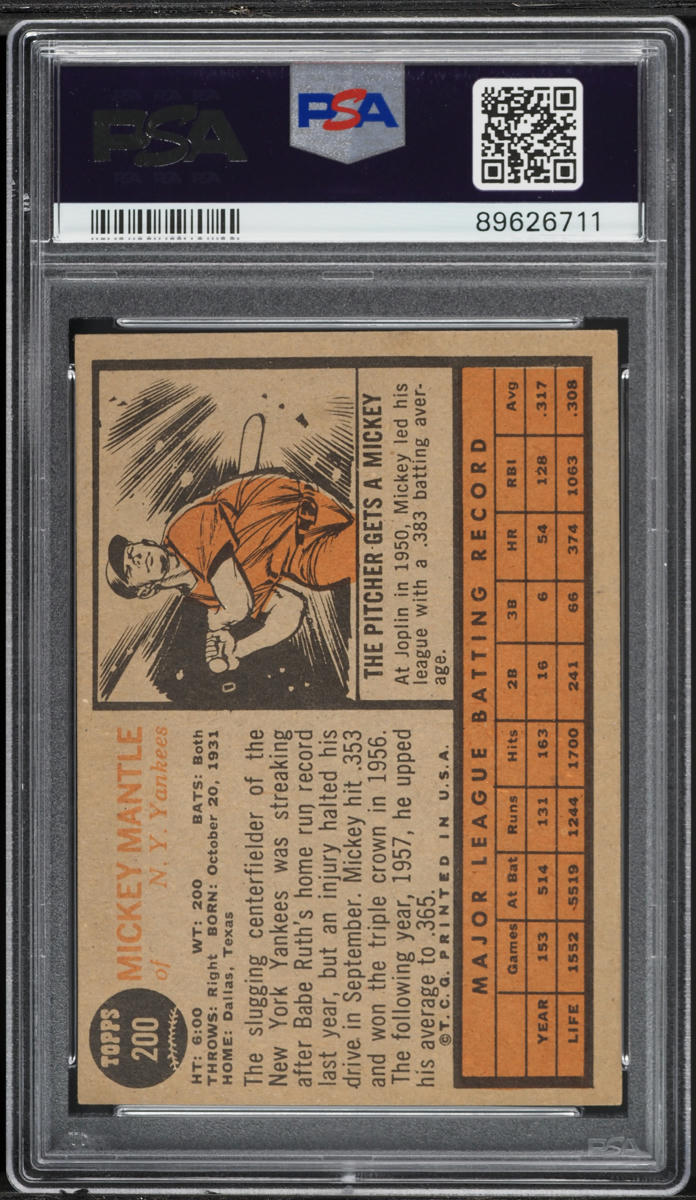 1962 Topps Mickey Mantle #200 PSA 4.5 VGEX+