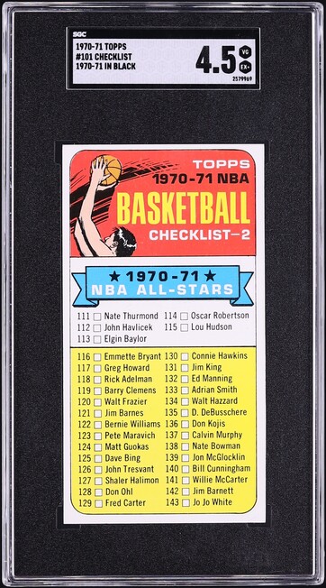 1970 Topps Basketball Checklist IN BLACK #101 SGC 4.5 VGEX+