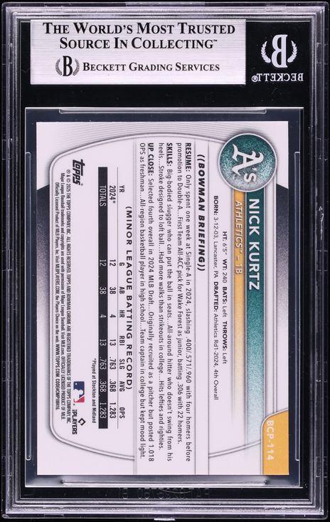 2025 Bowman Chrome Reptilian Refractor Nick Kurtz PROSPECT #BCP-114 BGS 9 MINT