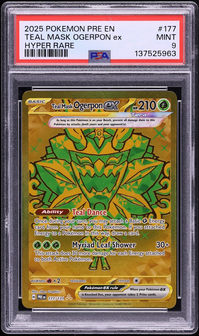 2025 Pokemon Scarlet & Violet Prismatic Evolutions Gold Rare Teal Mask Ogerpon ex #177 PSA 9