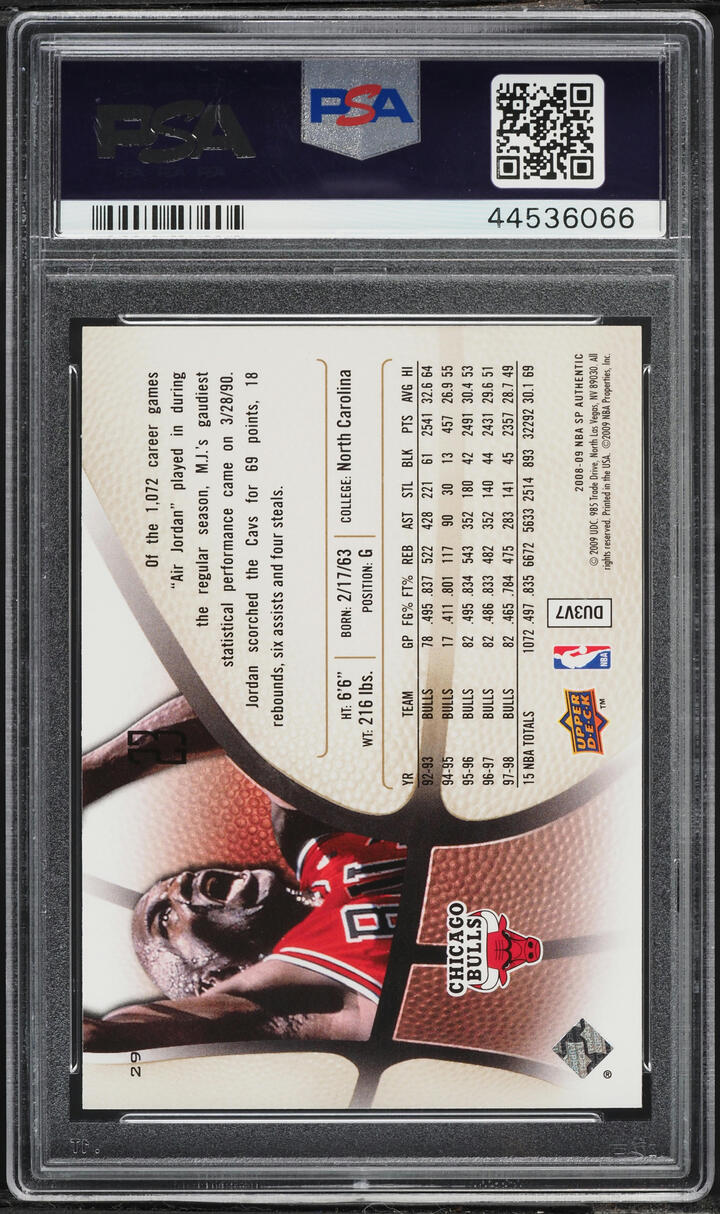2008 SP Authentic Michael Jordan #29 PSA 10 GEM MINT