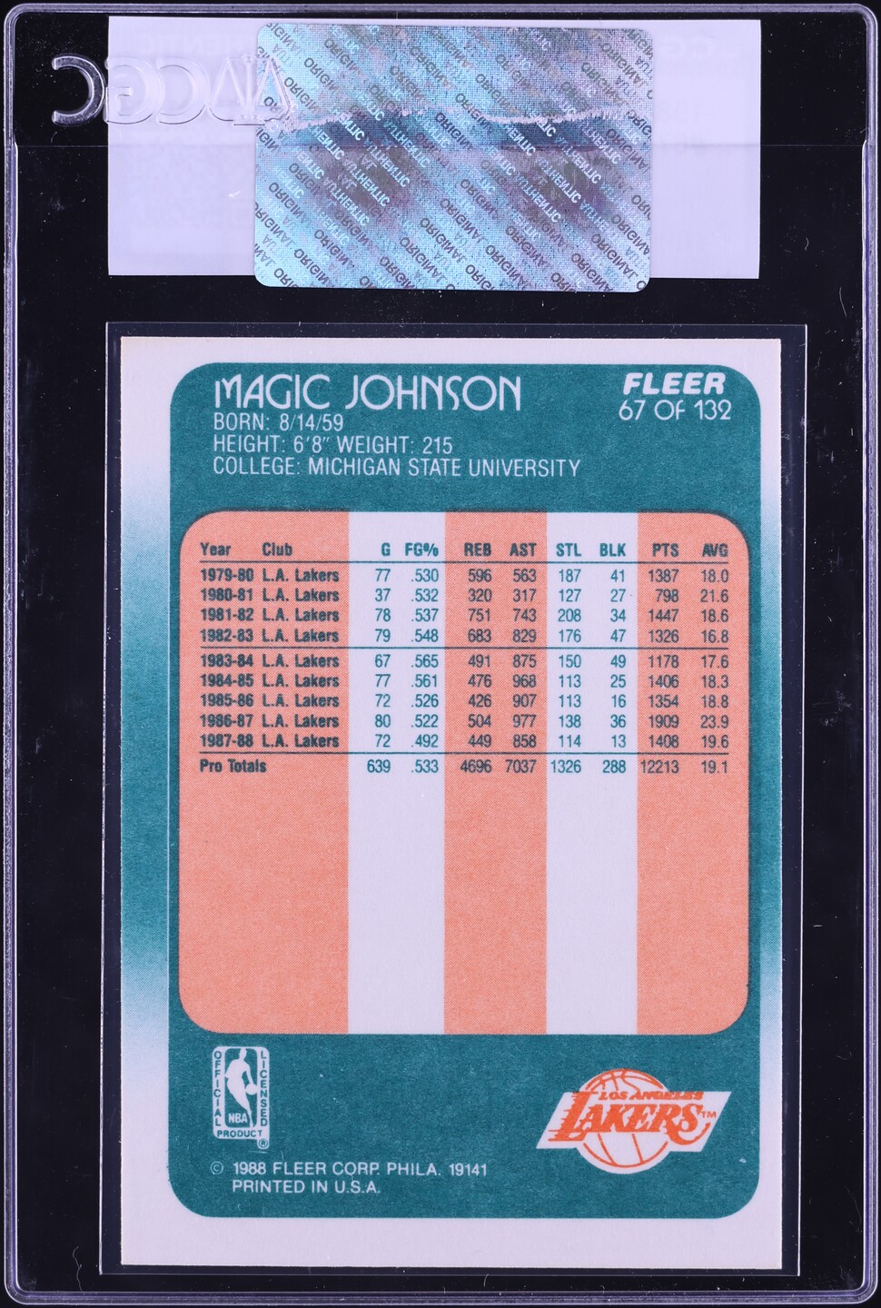 1988 Fleer Basketball Magic Johnson #67 CGC AUTH