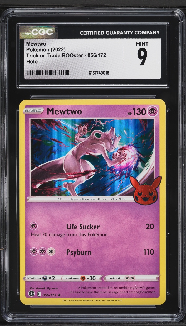 2022 Pokemon Sword & Shield Brilliant Stars Trick Or Trade Holo Mewtwo #56 CGC 9 MINT