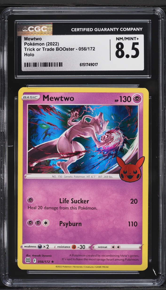 2022 Pokemon Sword & Shield Trick Or Trade BOOster Holo Mewtwo #56 CGC 8.5 NM-MT+