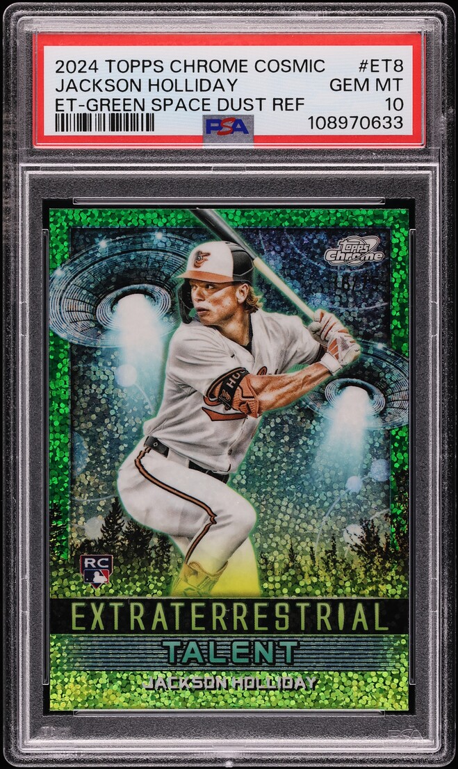 2024 Topps Chrome Cosmic ET Talent Green Space Dust Refractor Jackson Holliday RC /75 PSA 10