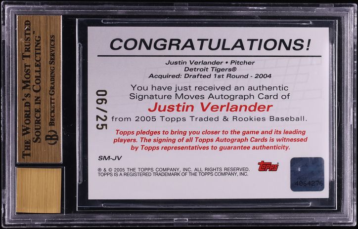 2005 Topps Update Signature Moves Red Foil Justin Verlander ROOKIE AUTO /25 #SM-JV BGS 9.5 GEM