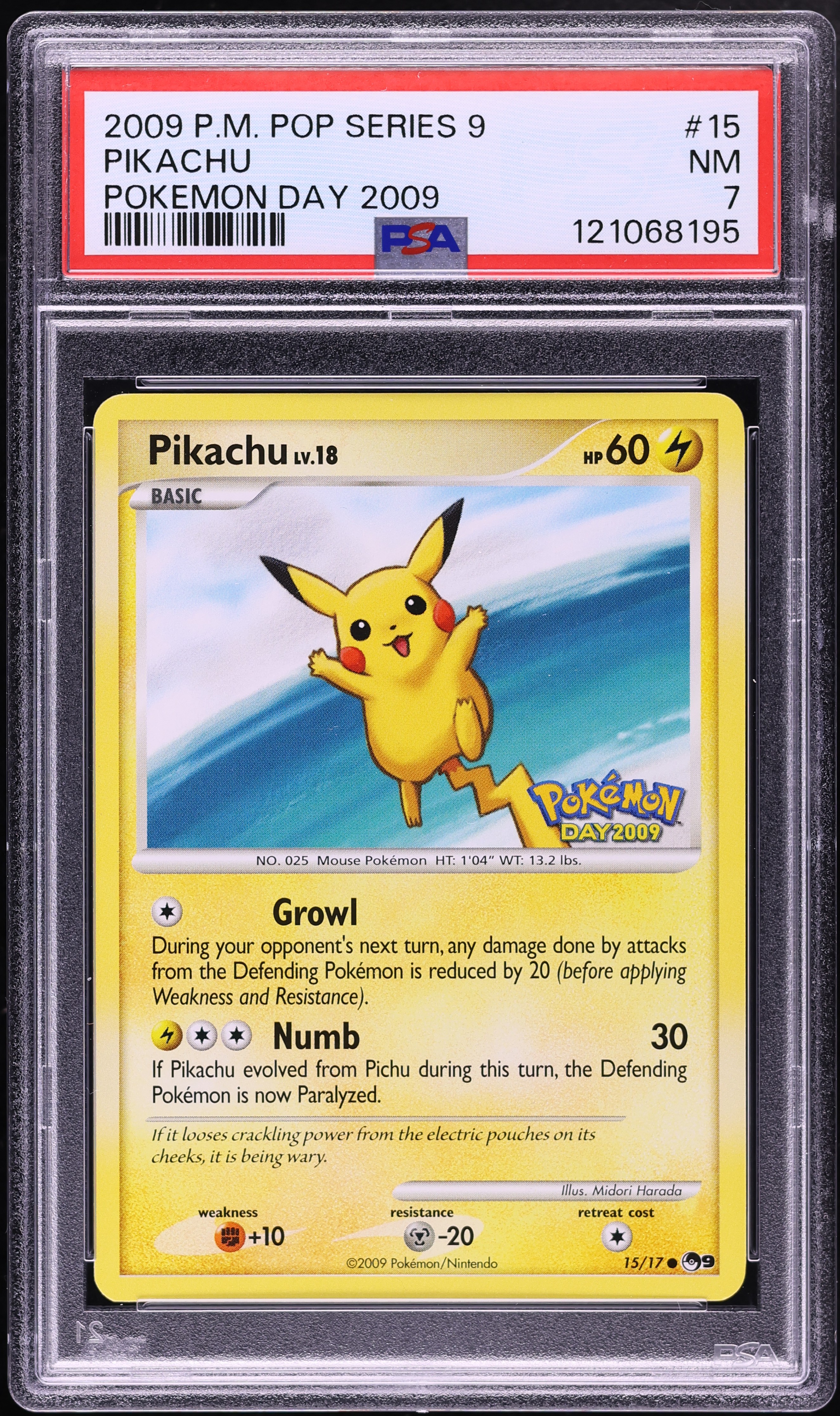 2009 Pokemon POP Series 9 Pokemon Day '09 Pikachu #15 PSA 7 NRMT