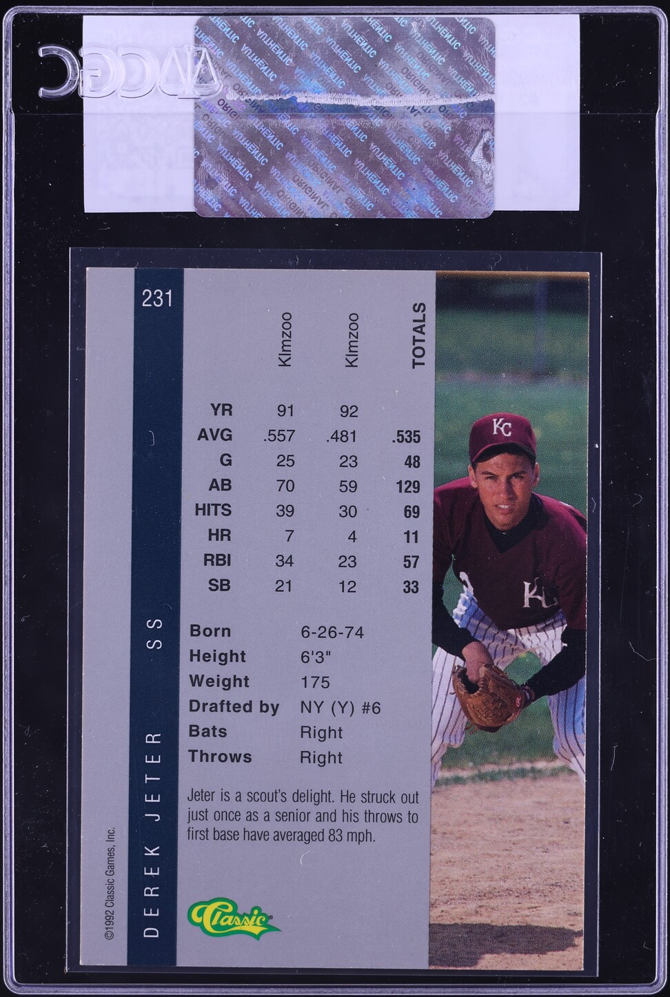 1992 Classic Four Sport Derek Jeter ROOKIE #231 CGC AUTH
