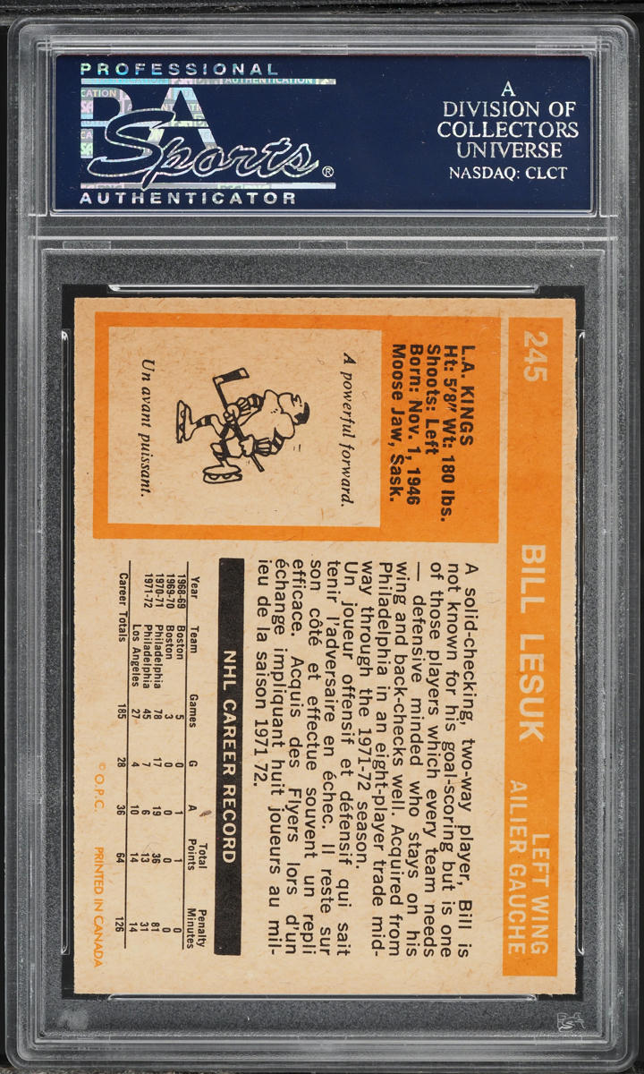 1972 O-Pee-Chee Hockey Bill Lesuk #245 PSA 7 NRMT