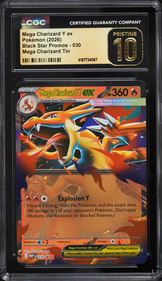 2026 #30 Mega Charizard Y Ex CGC 10 Pokemon Mega Evolution Black Star Promo Tin