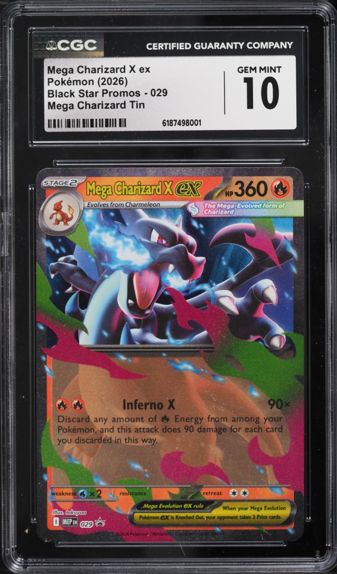 2026 #29 Mega Charizard X Ex CGC 10 Pokemon Mega Evolution Black Star Promo Tin
