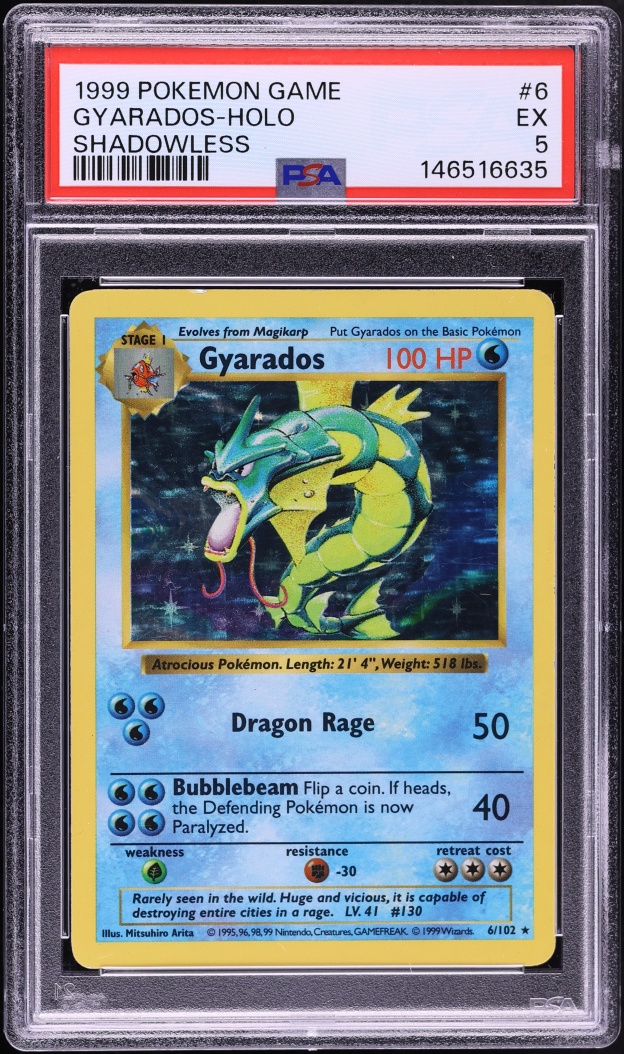 1999 Pokemon Base Set Shadowless Holo Gyarados #6 PSA 5 EX