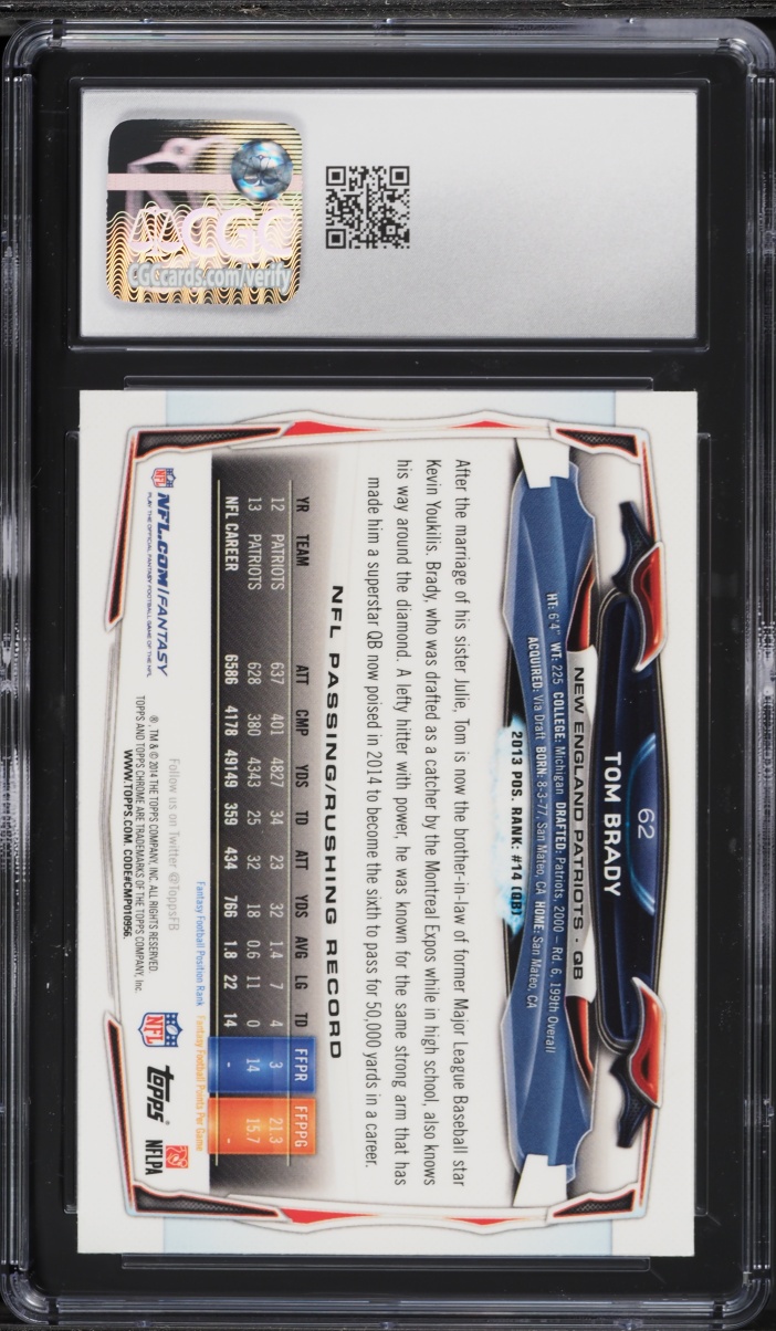 2014 Topps Chrome Tom Brady #62 CGC 9 MINT