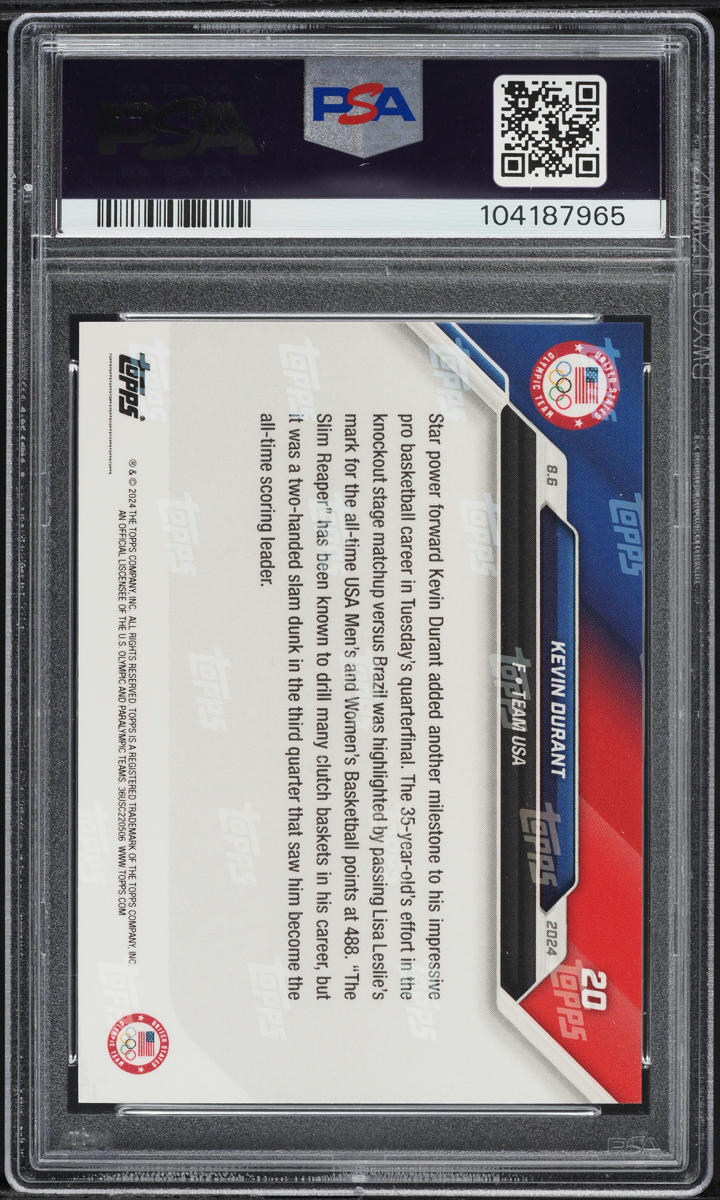 2024 Topps Now Olympic Games Blue Kevin Durant /49 #20 PSA 8 NM-MT