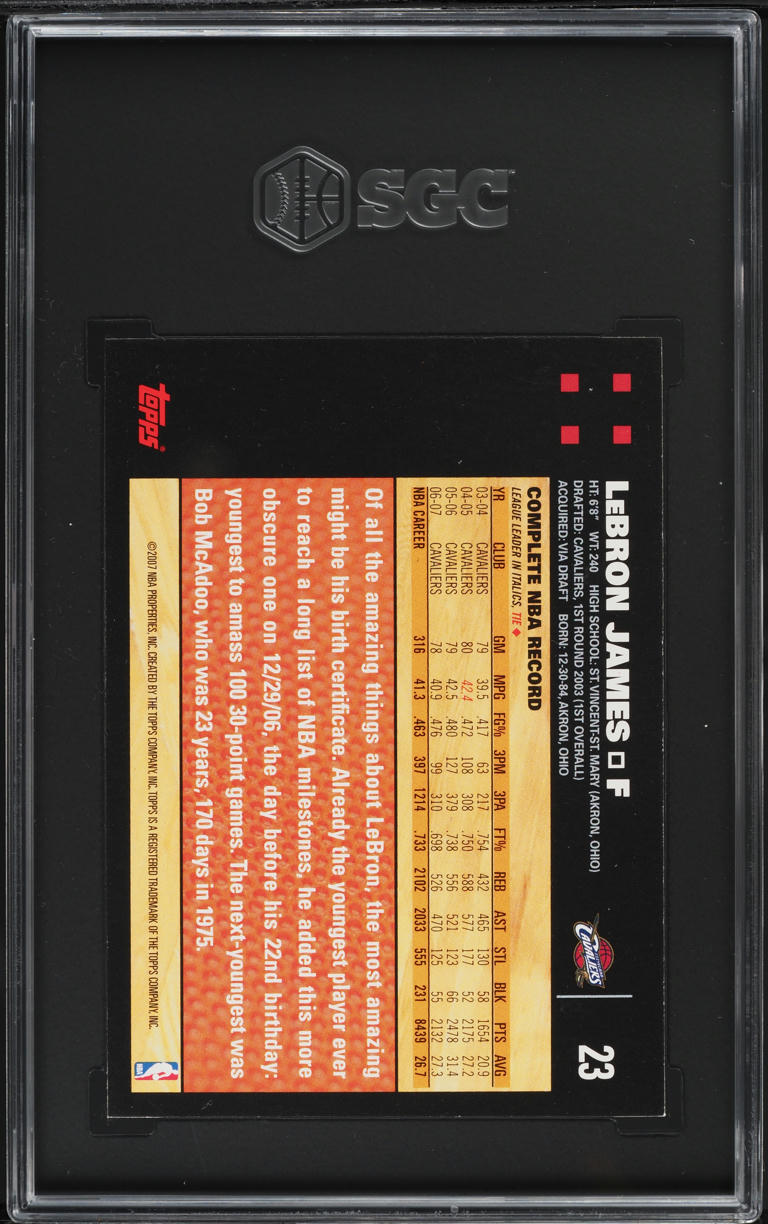 2007 Topps Basketball LeBron James #23 SGC 8.5 NM-MT+
