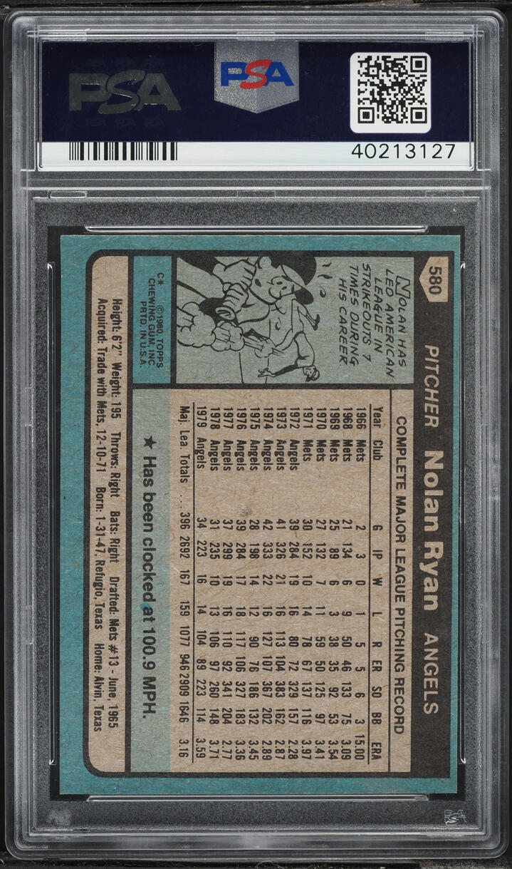 1980 Topps Nolan Ryan #580 PSA 9 MINT