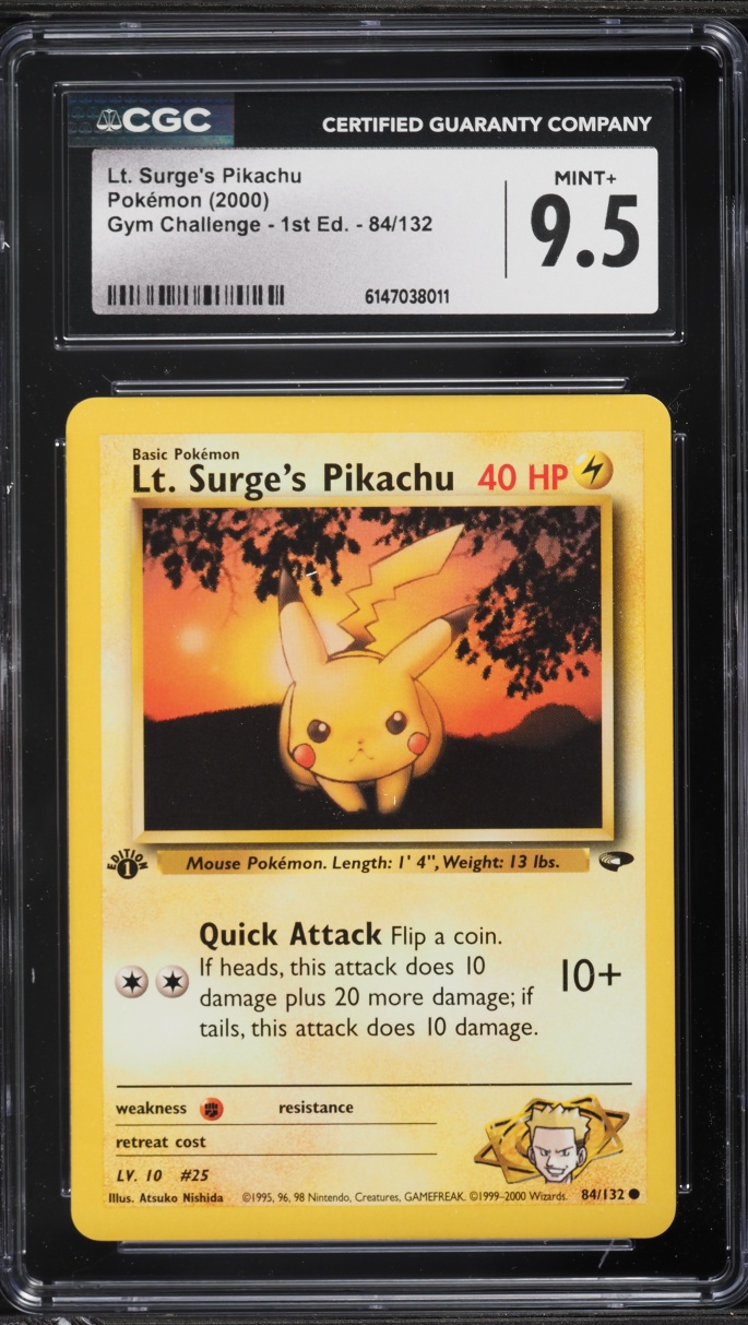 2000 Pokemon Gym Challenge 1st Edition Lt Surge's Pikachu #84 CGC 9.5 MINT+