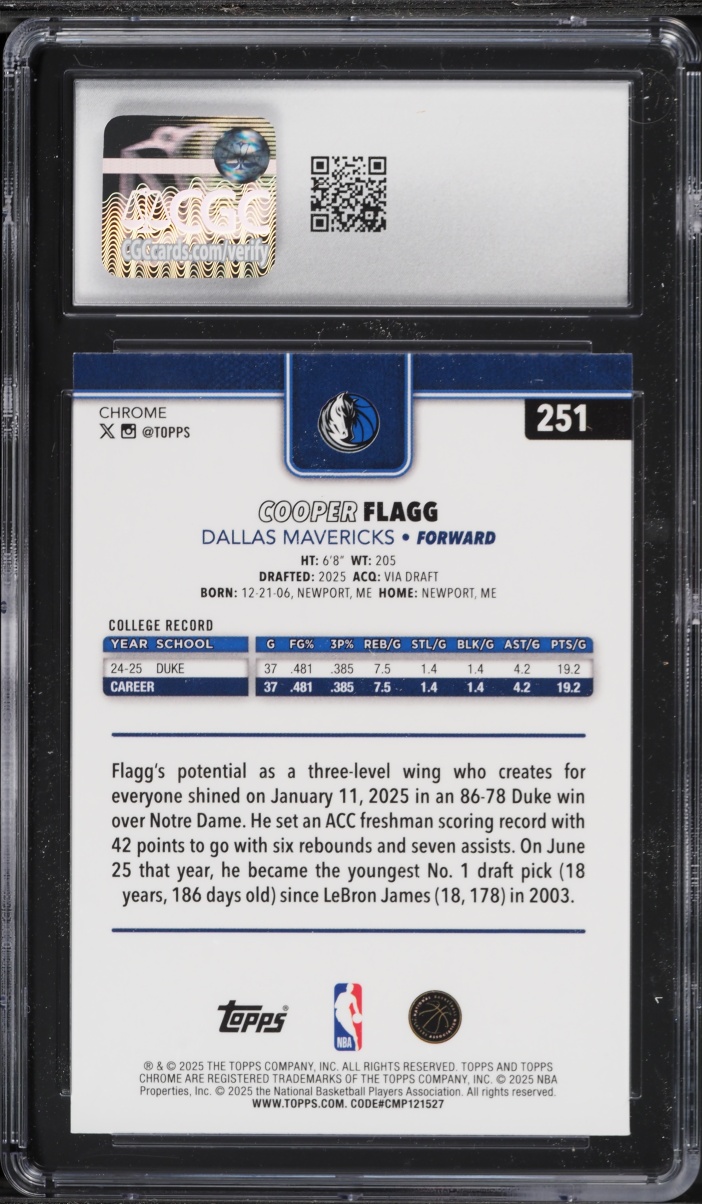 2025 Topps Chrome Cooper Flagg ROOKIE #251 CGC 9.5 MINT+