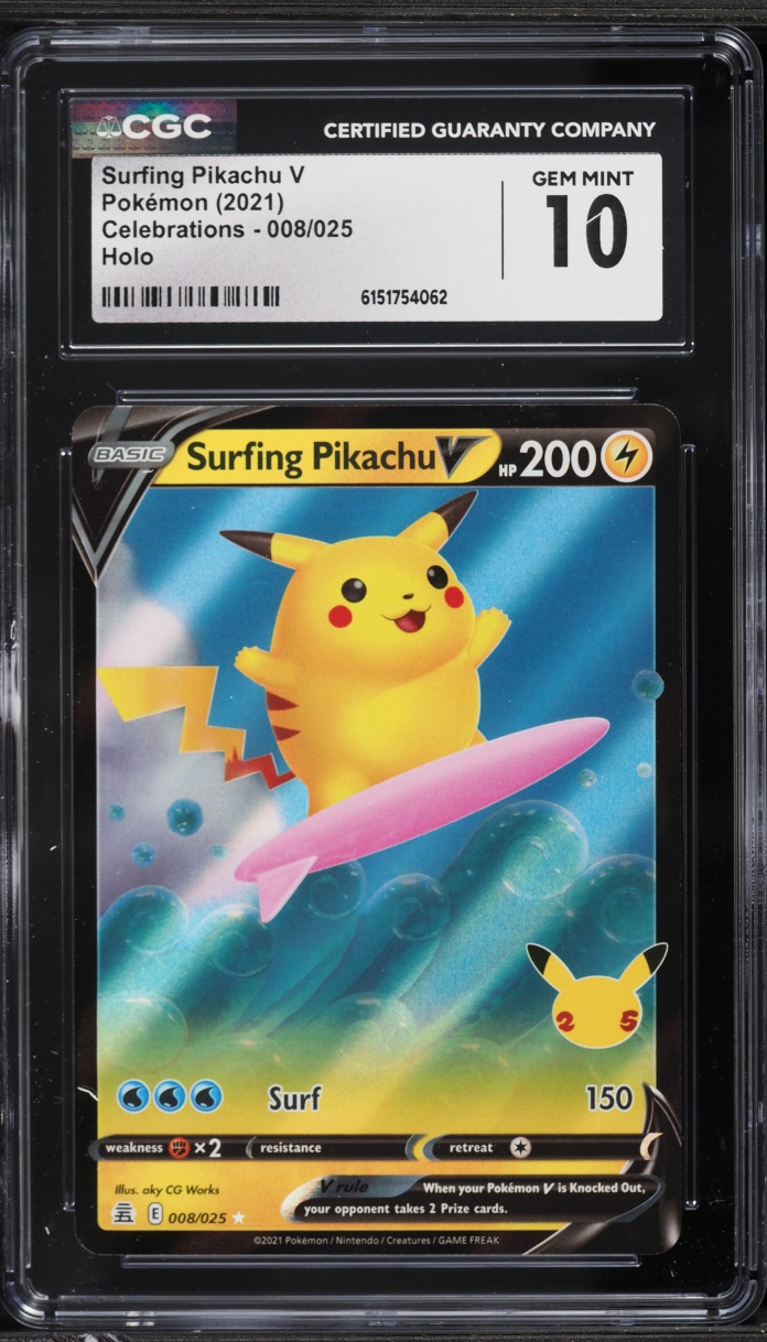 2021 Pokemon Sword & Shield Celebrations Surfing Pikachu V #8 CGC 10 GEM MINT
