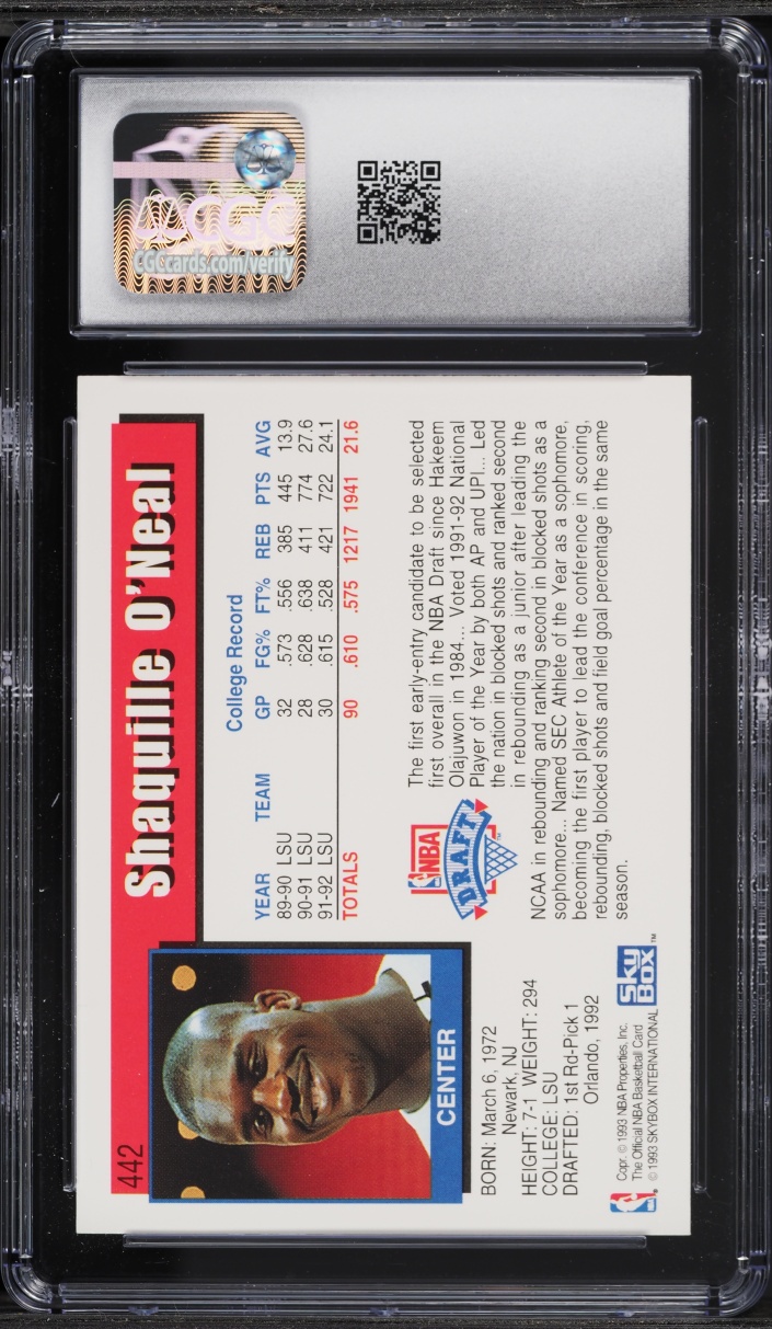1992 Hoops Shaquille O'Neal ROOKIE #442 CGC 10 GEM MINT