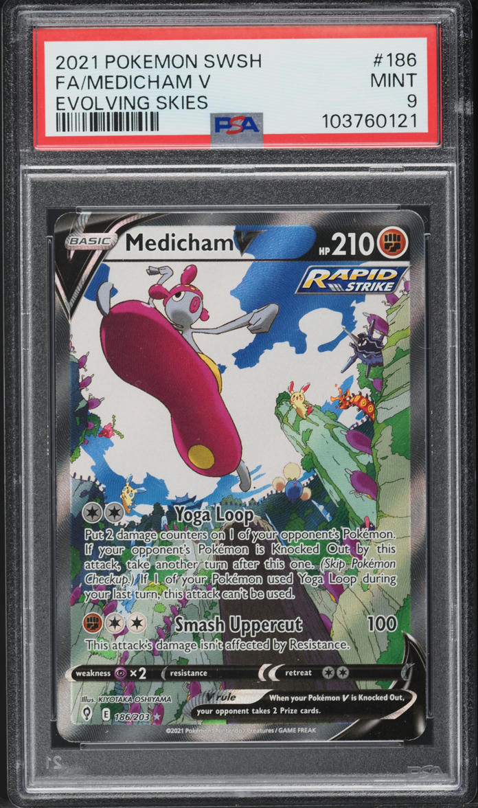 2021 Pokemon Sword & Shield Evolving Skies Full Art Medicham V #186 PSA 9 MINT