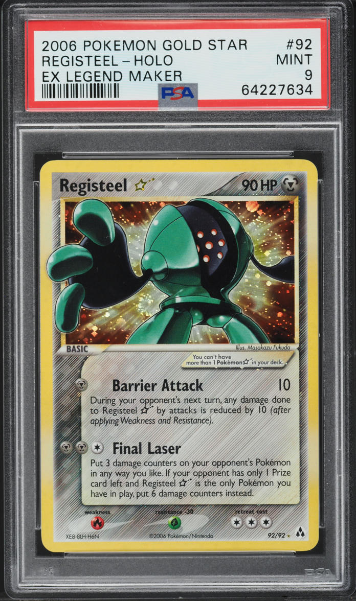 2006 Pokemon EX Legend Maker Holo Registeel Gold Star #92 PSA 9 MINT