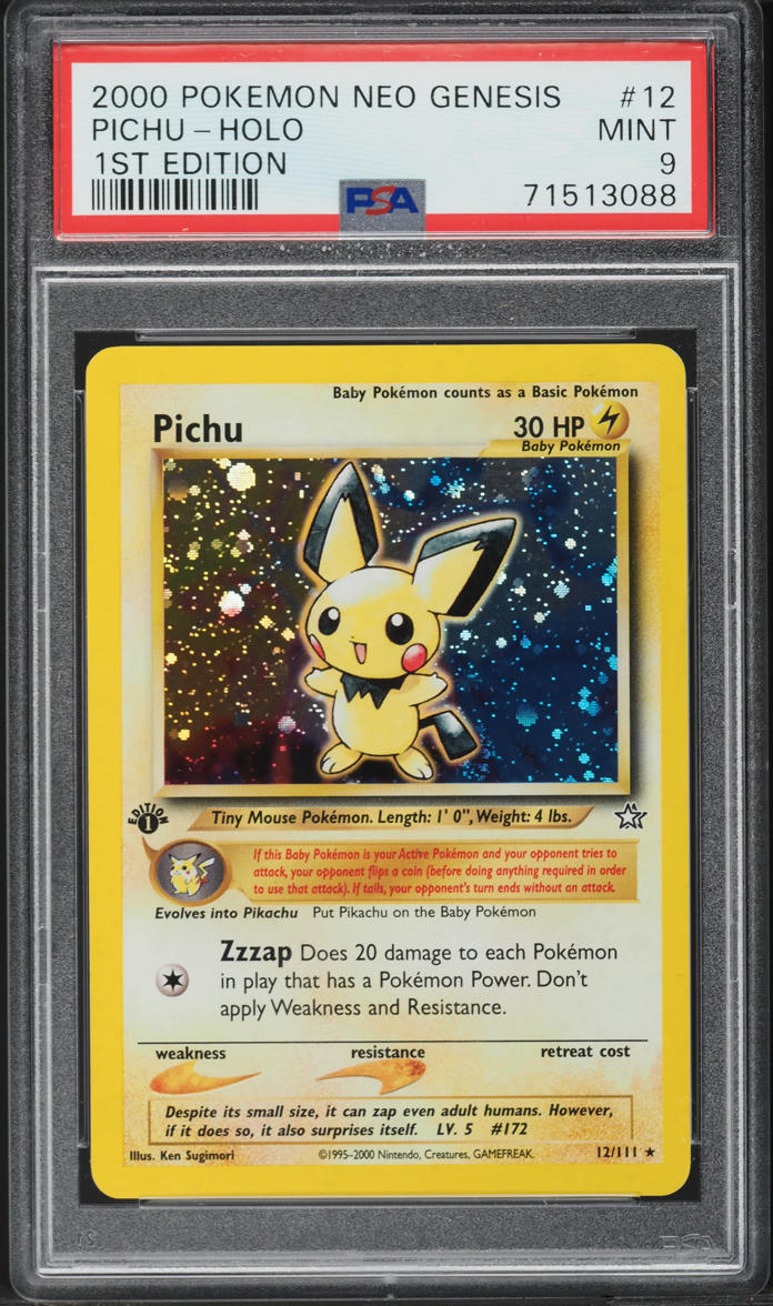 2000 Pokemon Neo Genesis 1st Edition Holo Pichu #12 PSA 9 MINT