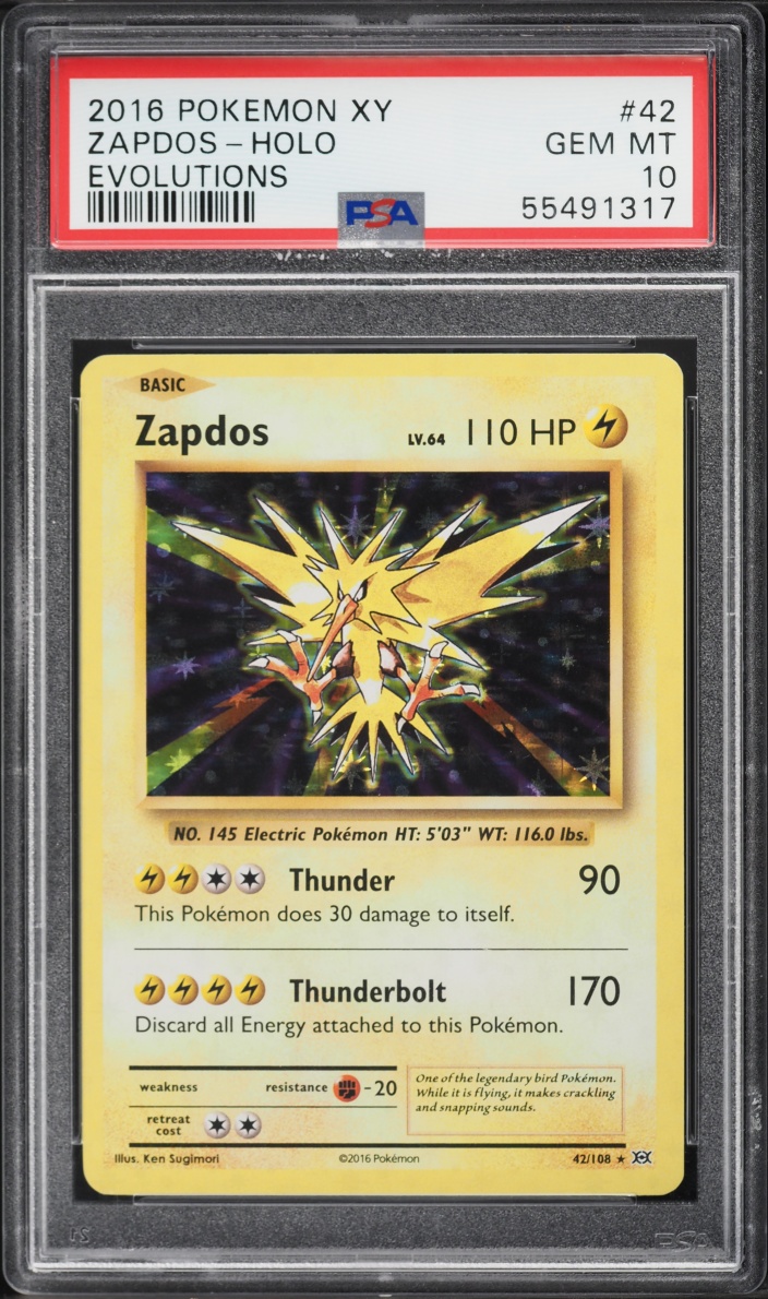 2016 Pokemon XY Evolutions Holo Zapdos #42 PSA 10 GEM MINT