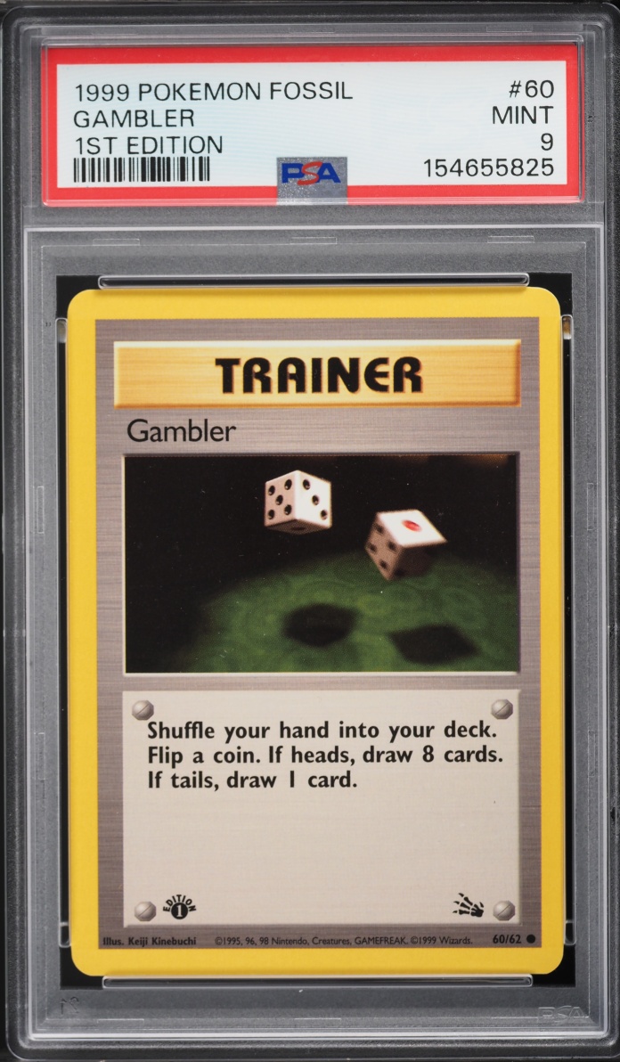 1999 Pokemon Fossil 1st Edition Gambler #60 PSA 9 MINT