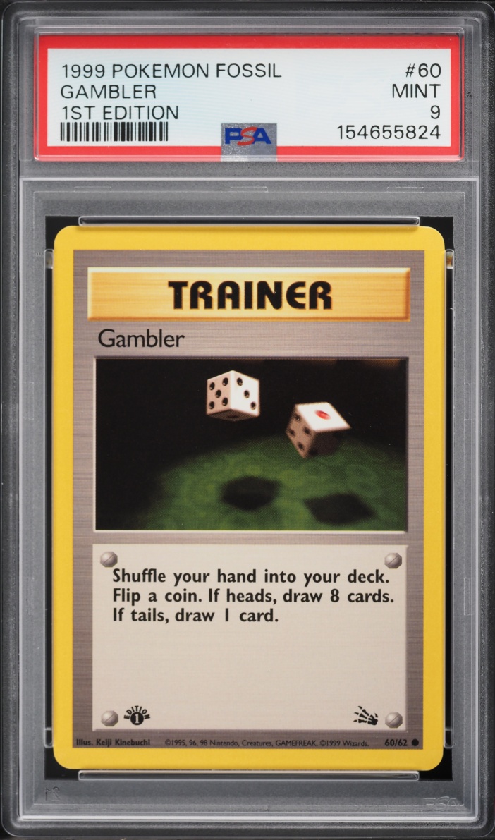 1999 Pokemon Fossil 1st Edition Gambler #60 PSA 9 MINT