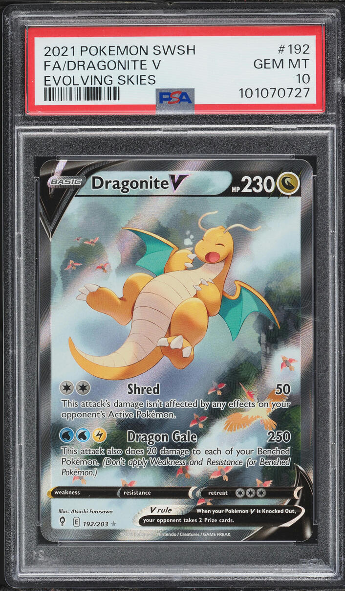 2021 Pokemon Sword & Shield Evolving Skies Full Art Dragonite V #192 PSA 10 GEM MINT