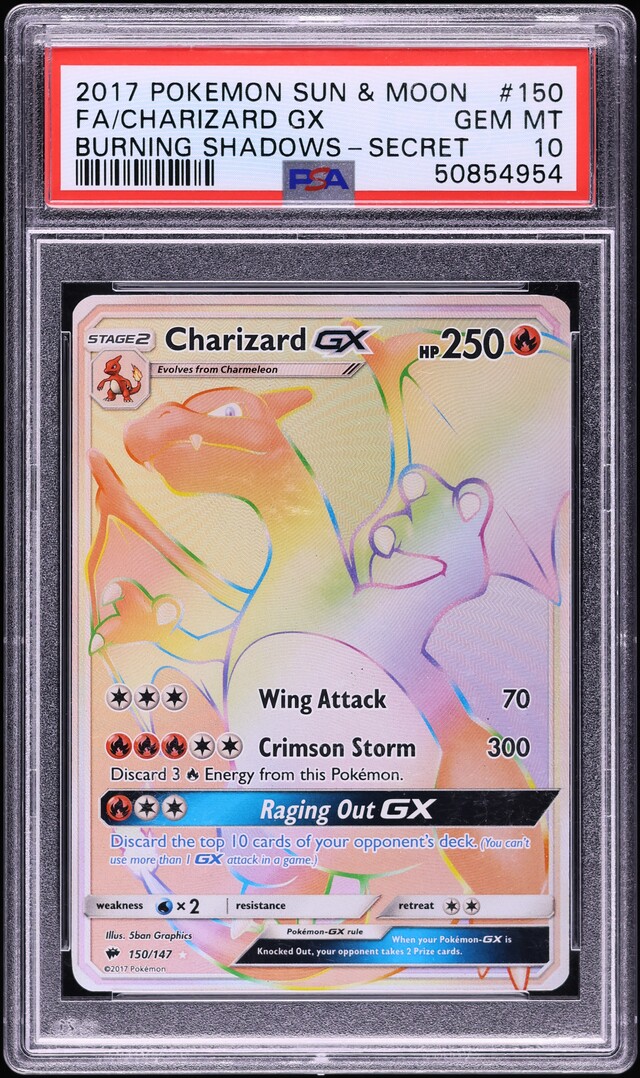 2017 Pokemon SM Burning Shadows Secret Full Art Charizard GX #150 PSA 10 GEM
