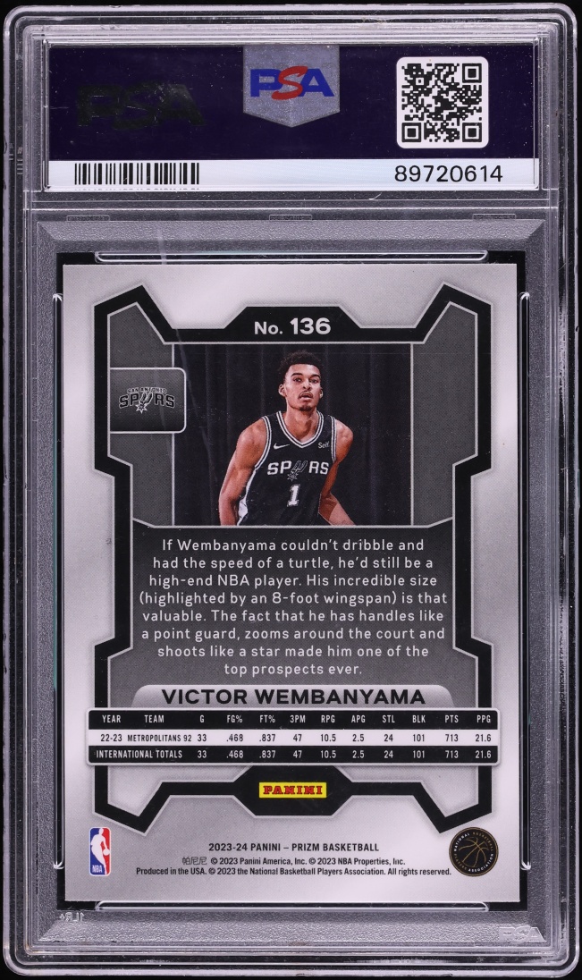 2023 Panini Prizm Victor Wembanyama ROOKIE #136 PSA 9 MINT