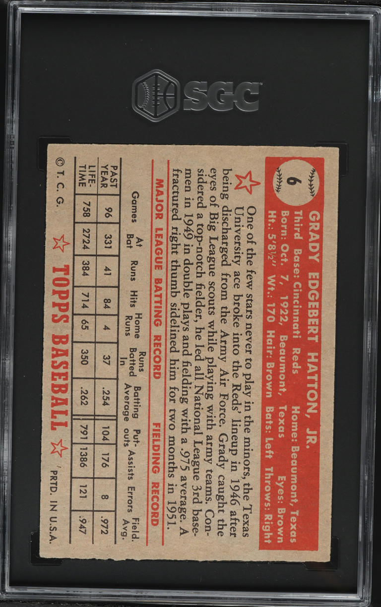 1952 Topps Grady Hatton #6 SGC 5 EX