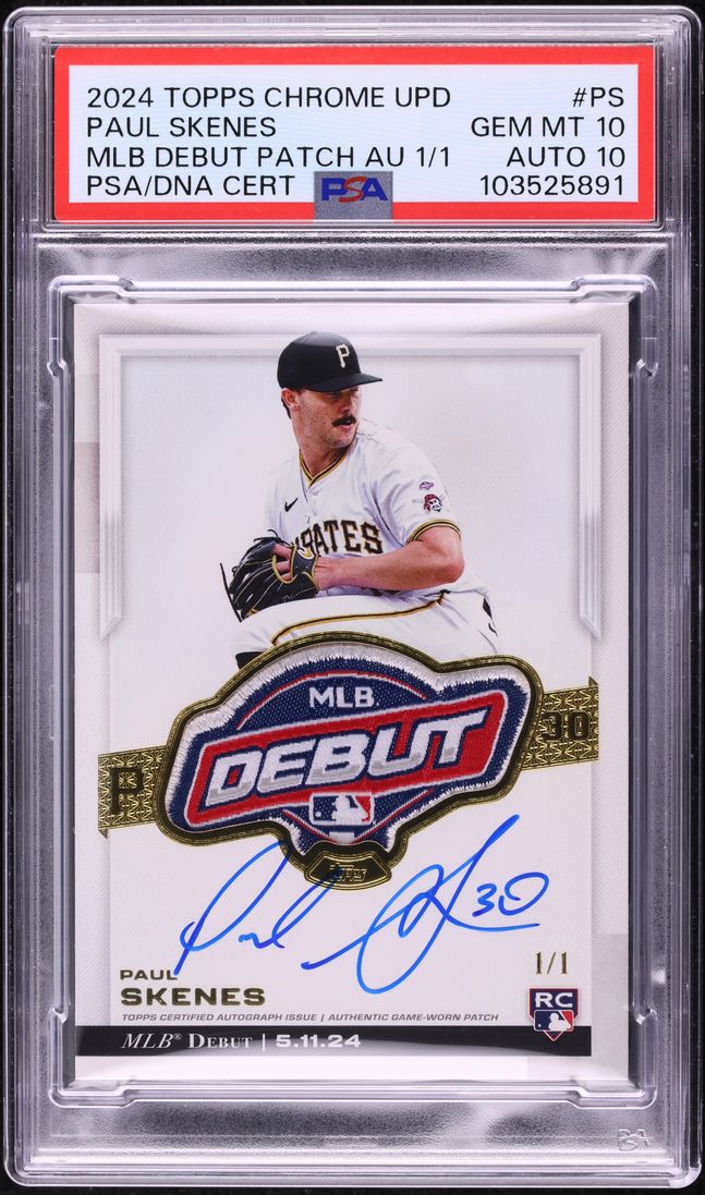 2024 Topps Chrome Update Paul Skenes RC MLB DEBUT PATCH AUTO DNA 10 1/1 PSA 10