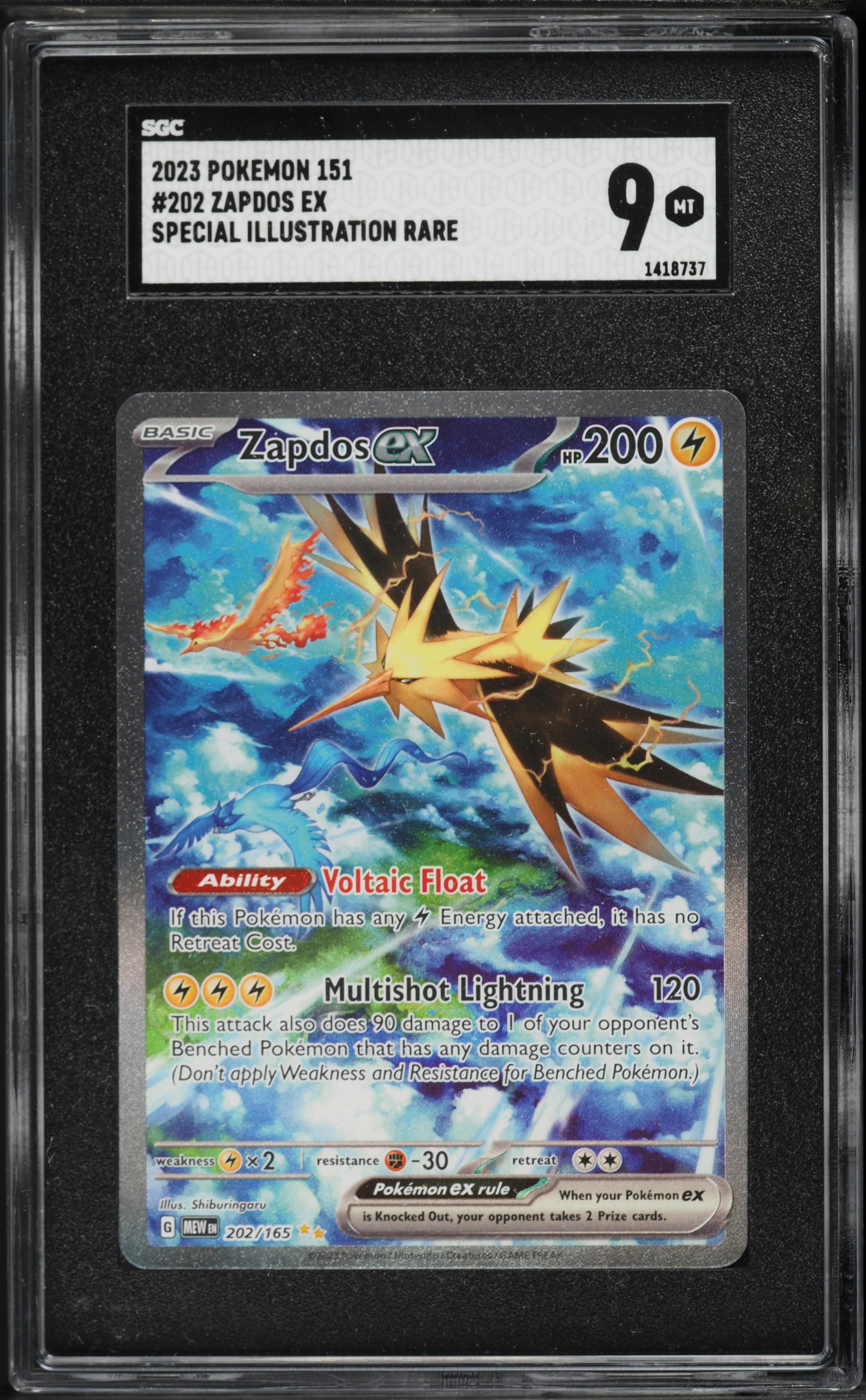 2023 Pokemon Scarlet & Violet 151 SIR Zapdos ex #202 SGC 9 MINT